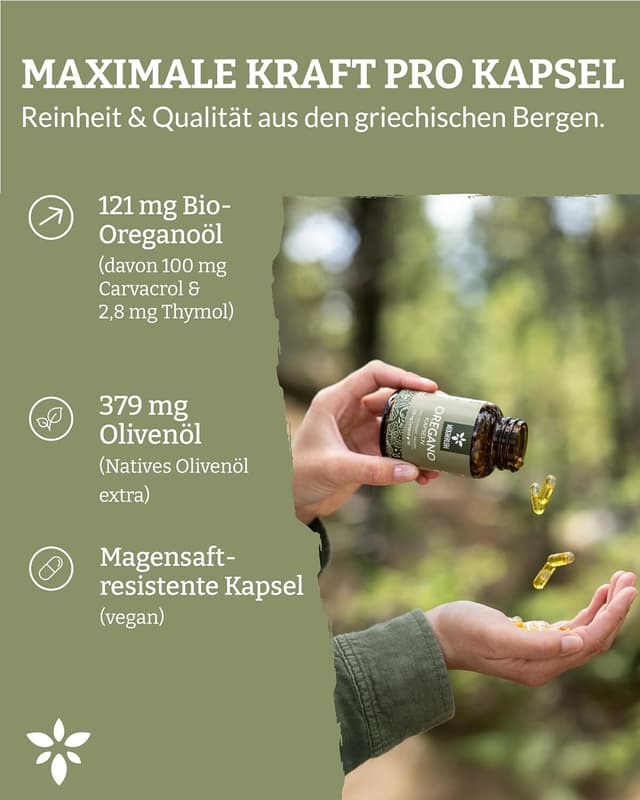 Detalle de Heldengrün Oregano Öl Kapseln 100 mg Carvacrol