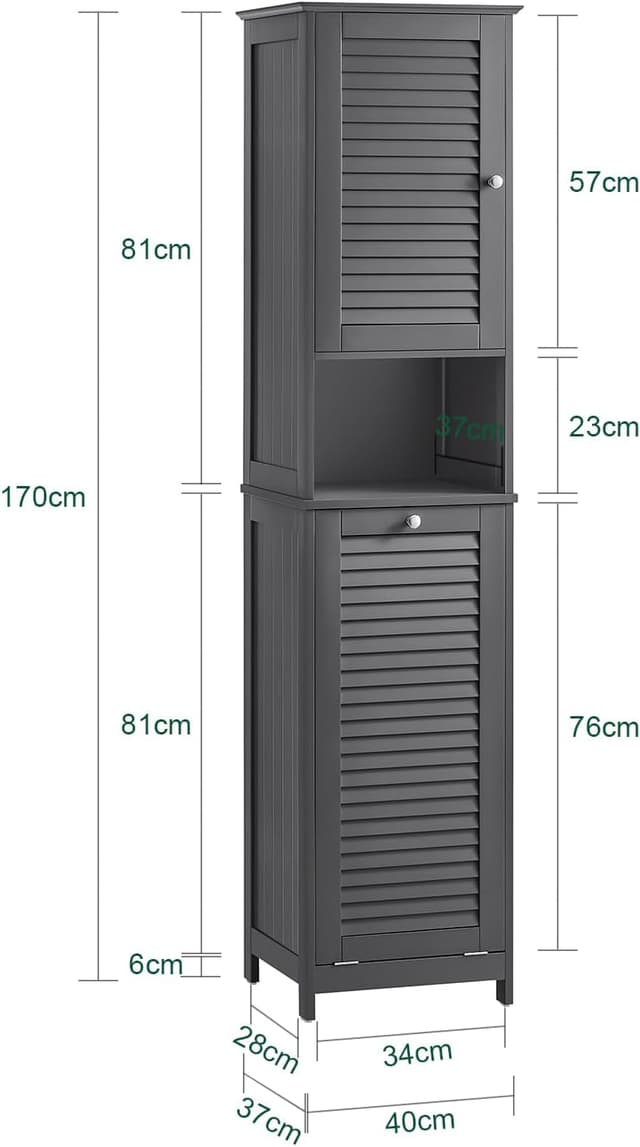 Detalle de SoBuy Meuble colonne avec panier à linge BZR124-DG, armoire étroite pour salle de bain ou WC (gris) 40x170x38 cm