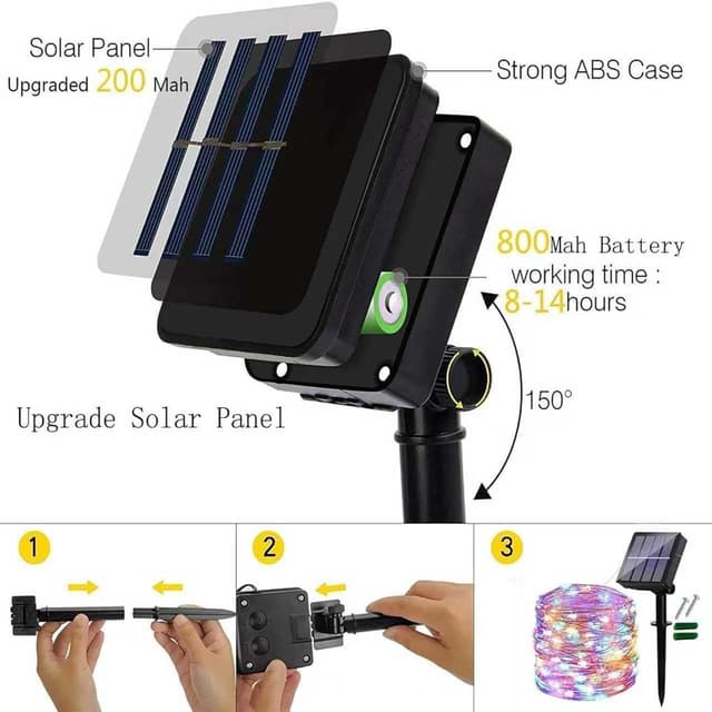 Detalle 2 de Ligarko Solar Fairy Lights Outdoor (2 Pack, 240 LED/80ft) IP65 Waterproof with 8 Lighting Modes