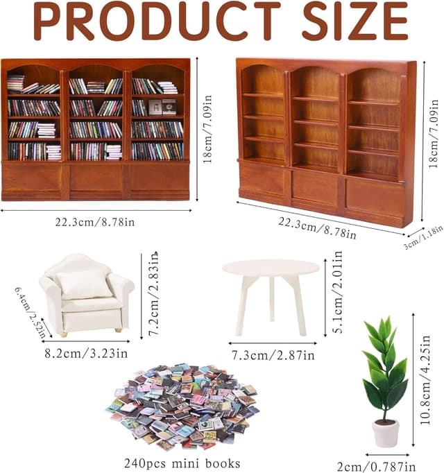 Detalle de DIYDEC Mini Bookshelf with 240 Mini Books + Sofa Desk Plant Ornament