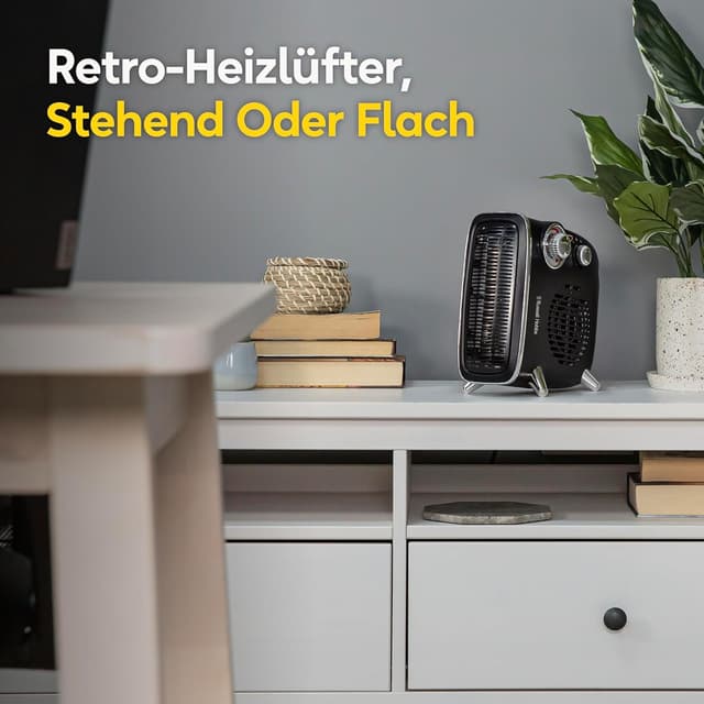 Detalle de Russell Hobbs RHRETHFH1001B riscaldatore elettrico retrò 1800 W (1.8 kW) orizzontale/verticale con termostato