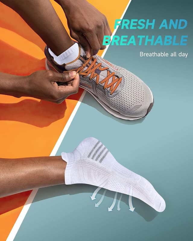 Detalle de TANSTC Men’s Running Socks (6 Pairs) – Anti-Blister Cushioned Low-Cut Trainer Socks, Breathable Cotton