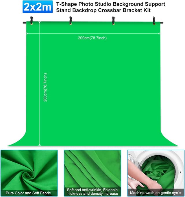 Detalle 2 de PULUZ Greenscreen Backdrop with Stand 2x2m