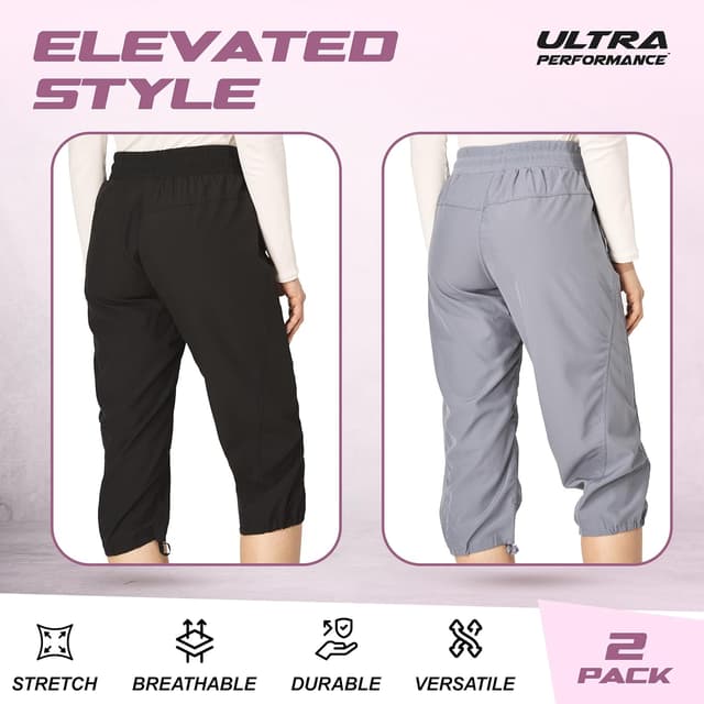 Detalle de Ultra Performance Women’s Ultra Performance Capri Pants (2-Pack) with Cargo Pockets, Stretch & Moisture-Wicking (Plus Size Available)