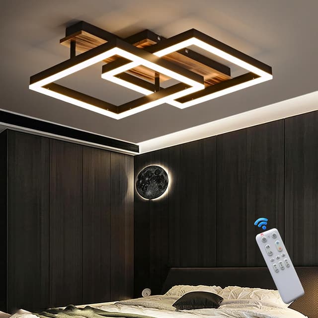 Detalle de SEATAIN LED Deckenleuchte Holz dimmbar (47 cm) mit Fernbedienung, Memory-Funktion & Nachtlicht