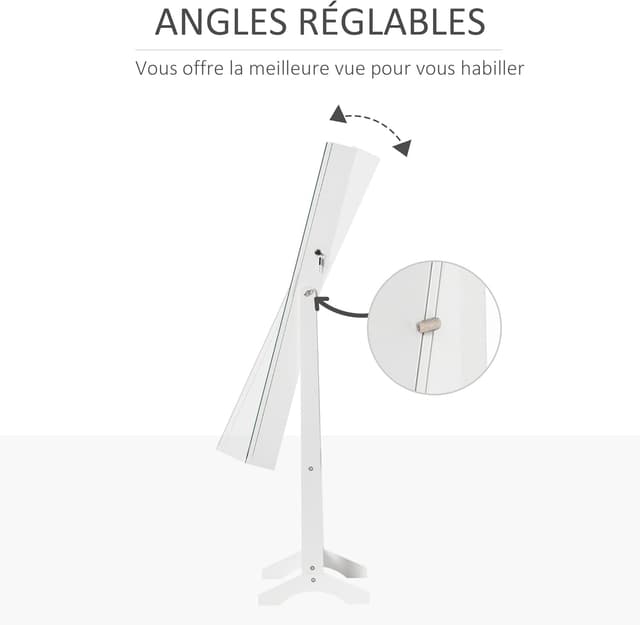 Detalle de HOMCOM armoire à bijoux LED sur pied avec miroir et écran tactile blanc