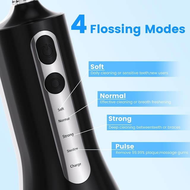 Detalle de Zephis Cordless Water Flosser with 4 Modes, 4 Jet Tips & IPX7 Waterproof Tank