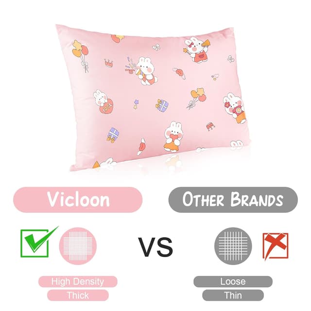 Detalle 2 de Vicloon Kinder Kissenbezug (2er-Set) für Baby-Kopfkissen 40x60 cm, Baumwolle, rosa Hasestil