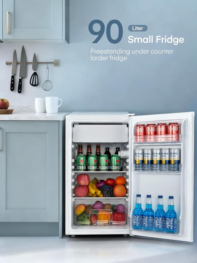 Detalle 2 de FOHERE Kühlschrank mit Gefrierfach 90 L (klein, weiß) – 7-stufige Temperaturregelung