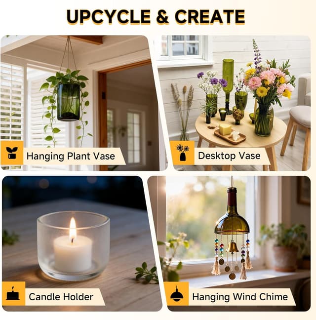 Detalle de Kalawen Glasschneider für Flaschen – Edelstahl-Bottle-Cutter Kit mit verstellbarem Rad