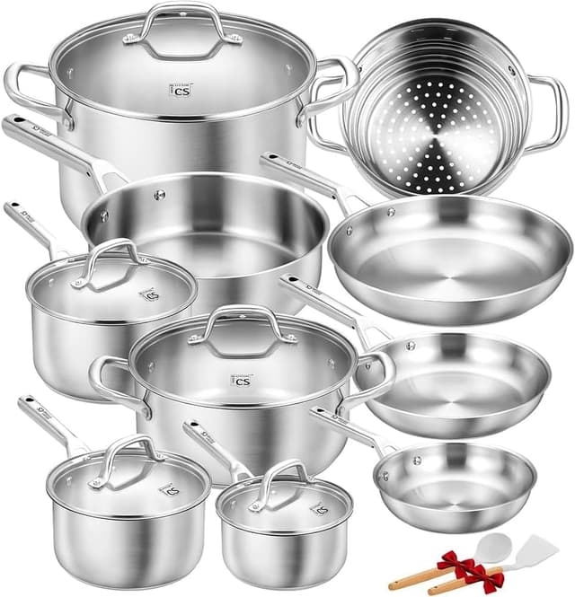Detalle de KOCH SYSTEME CS 17-Piece Stainless Steel Cookware Set (18/10, 5-Layer Base)