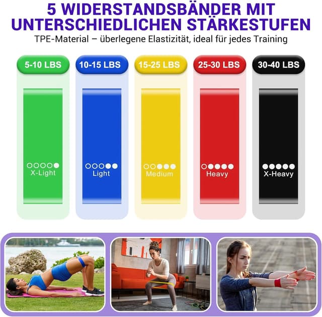 Detalle 2 de Widerstandsbänder Set mit Türanker und Handgriffen – Trainings-Gummibänder für Krafttraining & Rehabilitation
