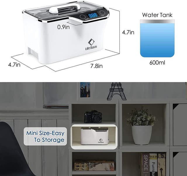Detalle de LifeBasis Ultraschallreinigungsgerät 600 ml (CDS-100) – digitaler Brillenreiniger mit 5 Modi & LED-Timer, 50 W