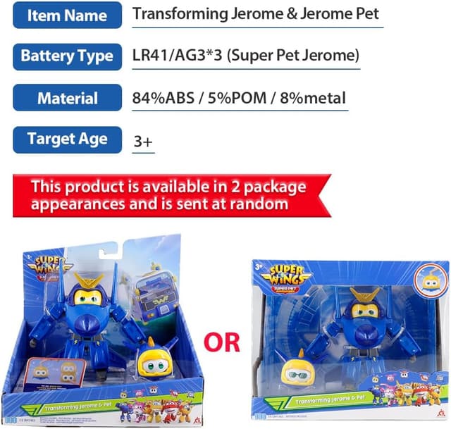 Detalle de Super Wings Transforming Jerome & Pet – personaggi robotici trasformabili su ruote funzionanti