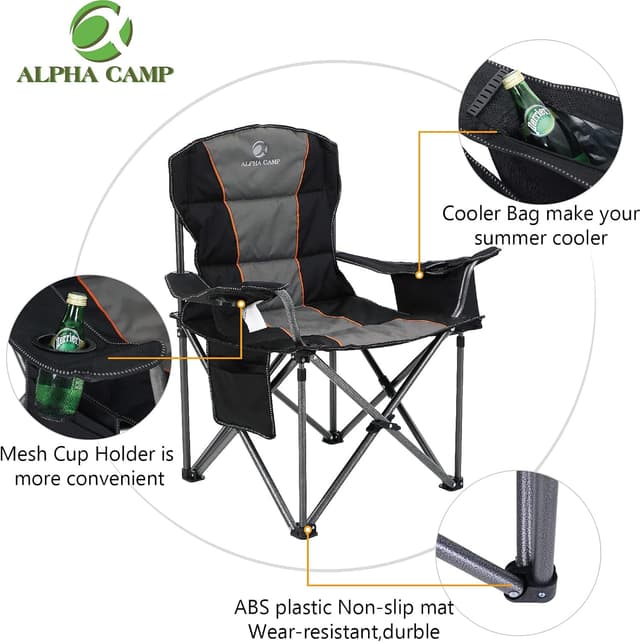 Thumbnail 5 de ALPHA CAMP Oversized Camping Folding Chair 450 lbs