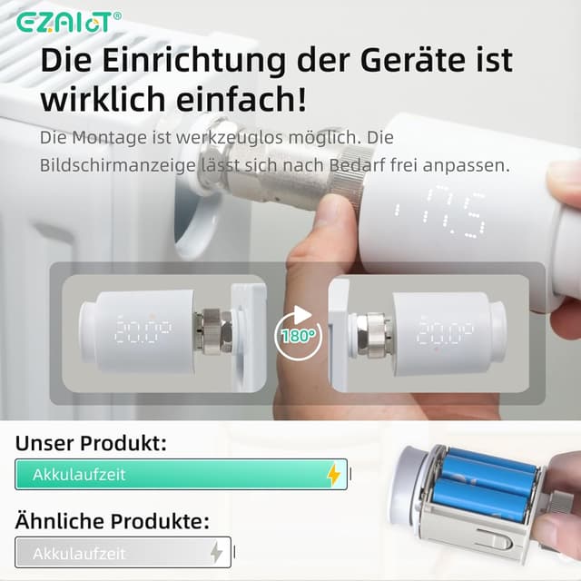 Detalle de ezAIoT Smart Heizkörperthermostat WLAN/TRV Zigbee Tuya Kit (EZ-ZB2W-G01) mit Hub für App-Steuerung