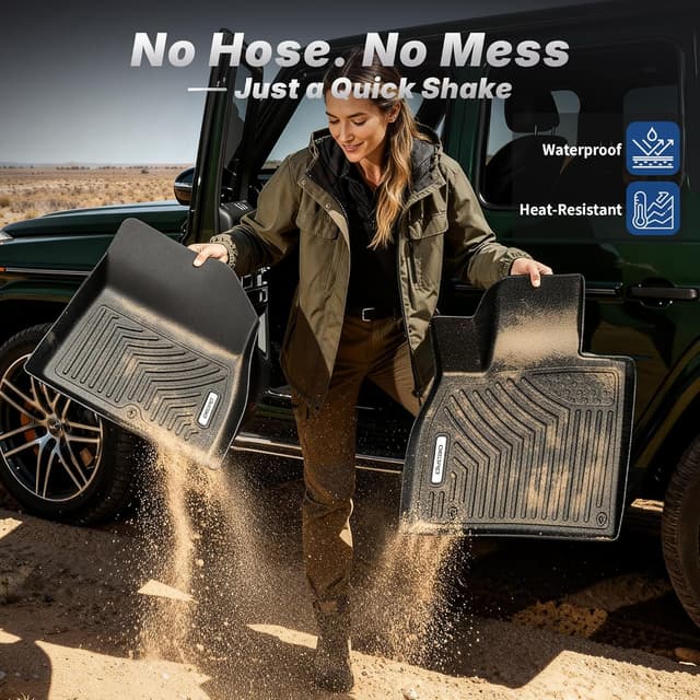 Detalle 2 de OEDRO TPE Floor Mats for Toyota Tacoma Double Cab (2005-2015) — All-Weather Custom Fit, Front & Rear 3-Piece Set, Black