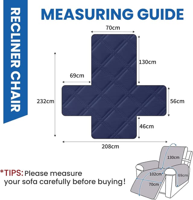 Detalle de YSTELLAA Copripoltrona Relax reclinabile grande impermeabile per 1 posto con braccioli (blu scuro)