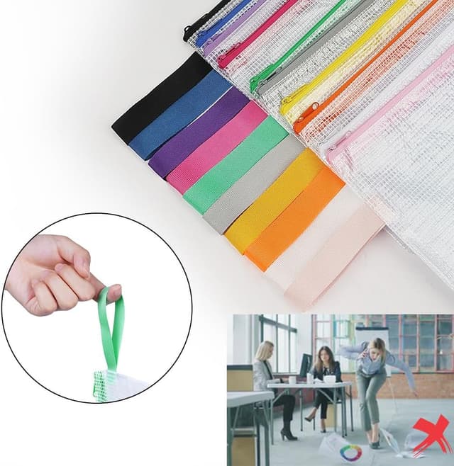 Detalle de OFFCUP lot de pochettes A3 en PVC avec fermeture éclair (10 pièces) pour documents et dossiers