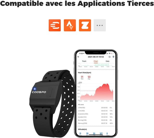 Thumbnail 3 de COOSPO HW706 Moniteur Fréquence Cardiaque Brassard optique