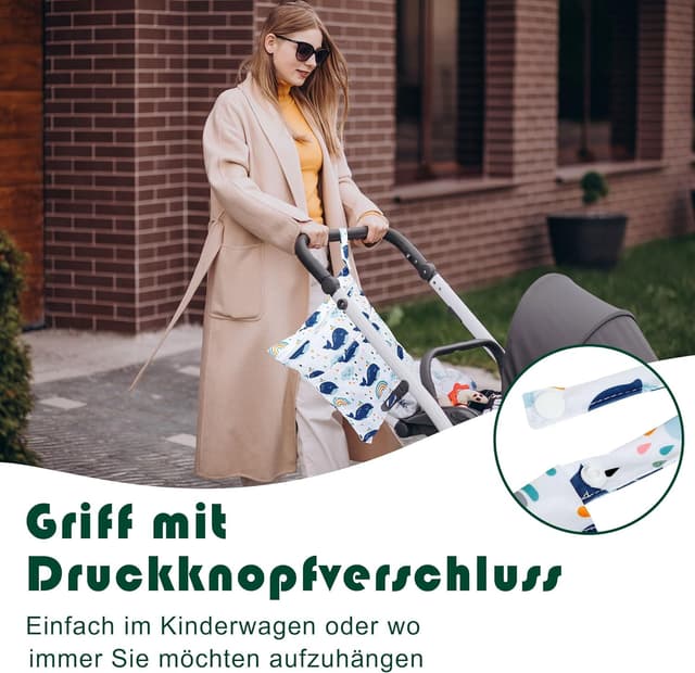 Detalle de Rinfency 3er Wetbag-Set (groß) für Kindergarten, Bad & Windeln – mit Doppelreißverschluss, trocken/nass getrennt