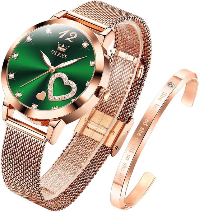 Detalle de OLEVS Damenuhr Roségold Herz Diamant Quarz