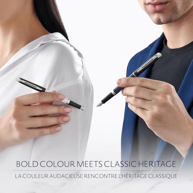 Detalle 2 de Waterman Hémisphère penna stilografica laccata bianca e nera con pennino in acciaio inossidabile e inchiostro blu