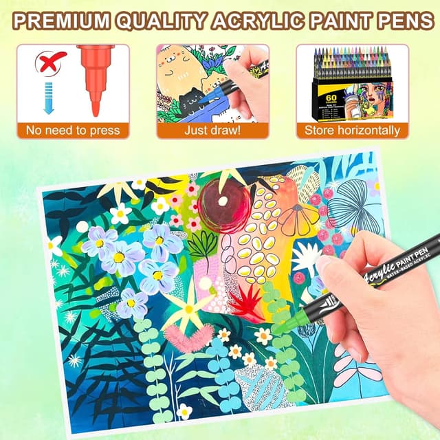 Thumbnail 6 de Bonala 60 Colours Dual Tip Acrylic Paint Pens Set