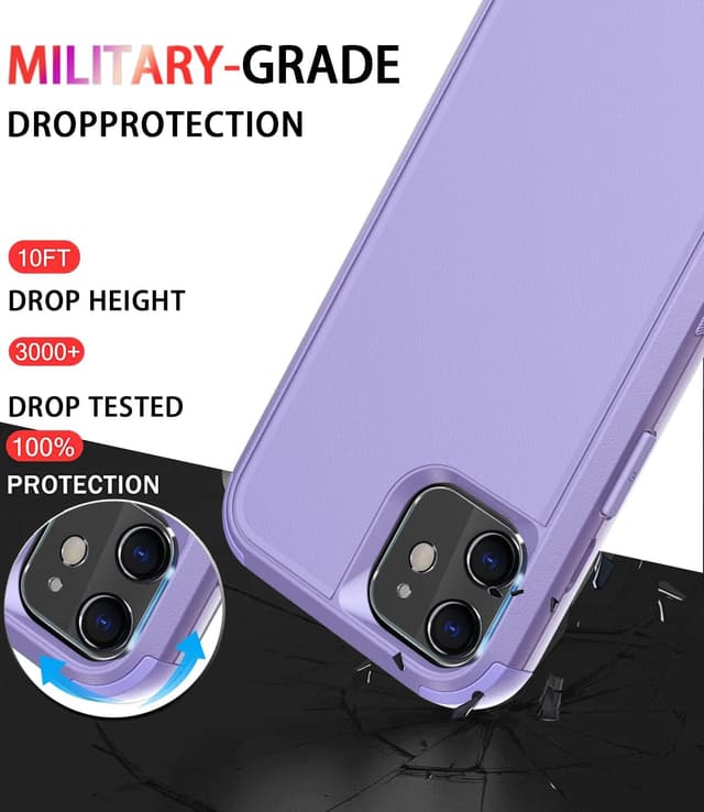 Detalle 2 de Diverbox iPhone 11 Case (Purple) with Tempered Glass Screen Protector – Shockproof, Drop-proof 3-in-1