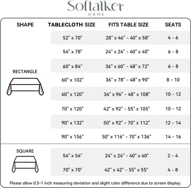 Detalle 2 de Softalker Rectangle Tablecloth (60 x 84 inch) — Waterproof, Stain Resistant, Wrinkle-Free Polyester for Dining & Outdoor