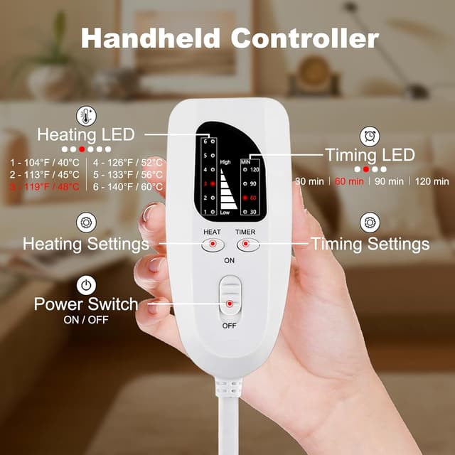 Detalle de Electric Heating Pad with 6 Heat Settings and Auto Shut Off (24" x 12") in Dark Gray