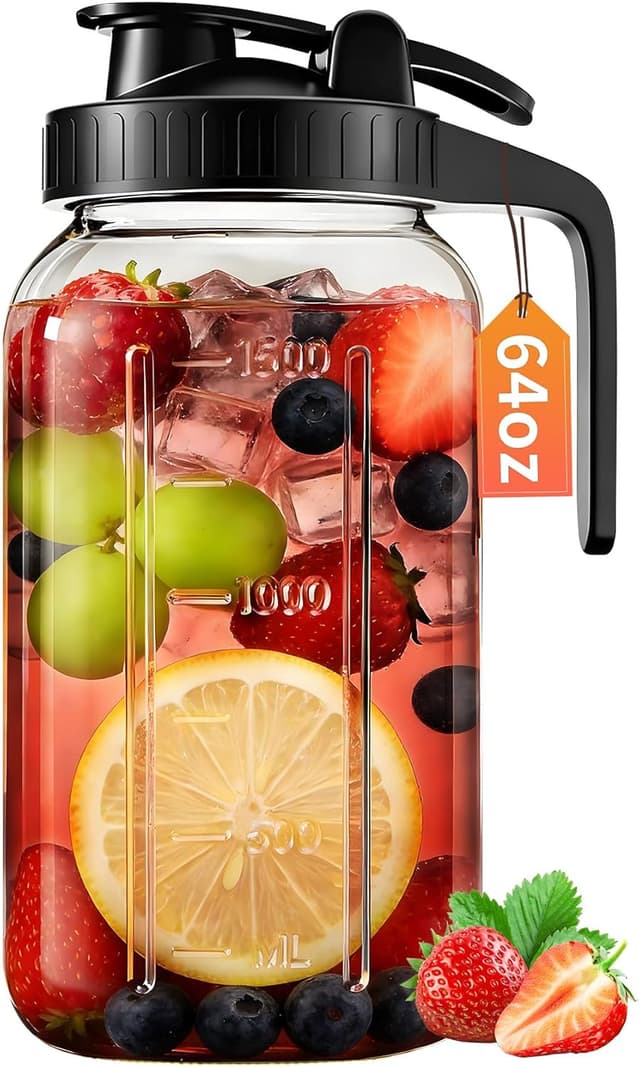 Detalle de 64oz Glass Pitcher with Lid & Spout (2 Quart Mason Jars) – Airtight & Leakproof Breastmilk Pitcher