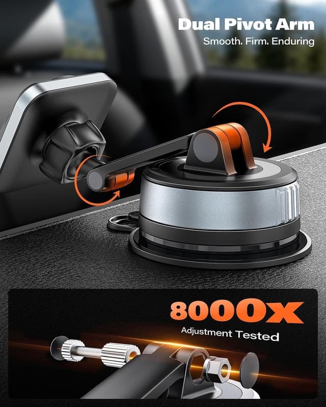 Detalle de APPS2Car Supporto magnetico auto con N55, ventosa Twist-Lock e braccio 360° per cellulare (compatibile iPhone MagSafe e altre custodie)