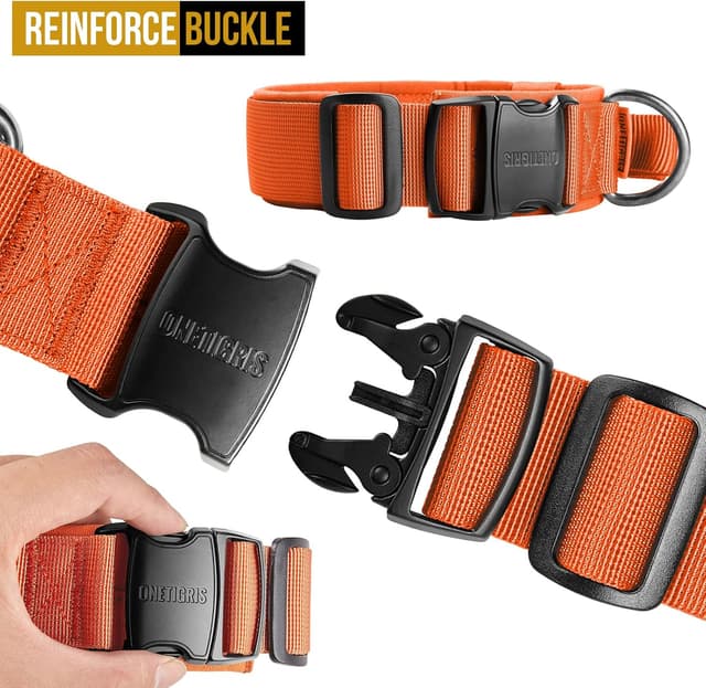 Detalle 2 de OneTigris Tactical Dog Collar with Handle (Large, Orange) – Adjustable nylon military-style dog collar for training and walking