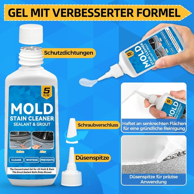 Detalle de Mould Stain Remover Gel 150 ml – haftender Schimmel- & Schmutzentferner für Fugen, Bad und Küche