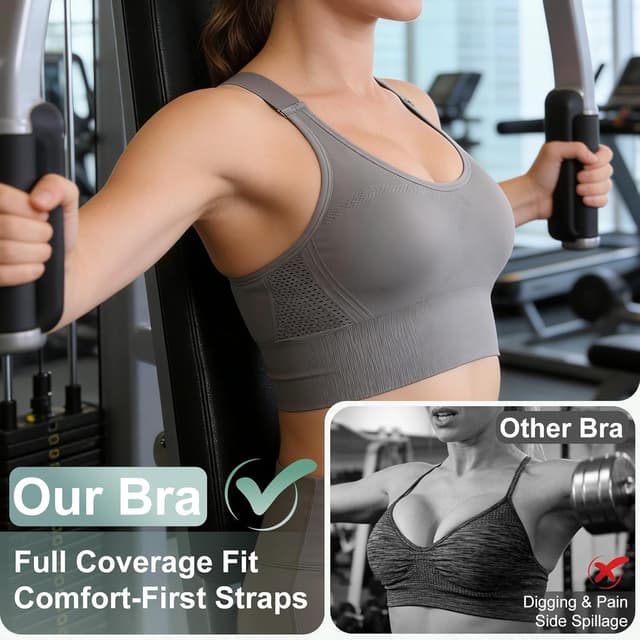 Detalle de Tmeefee Adjustable Sports Bra 3-Pack, High Support