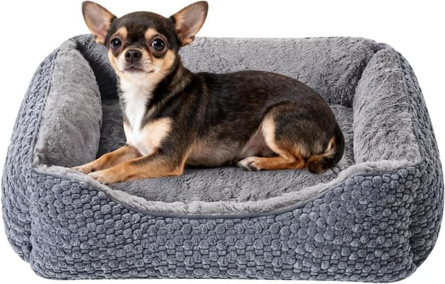 Detalle de Oveppy Small Dog Bed (52x48x15cm) – washable, super soft rectangle bed with raised edge