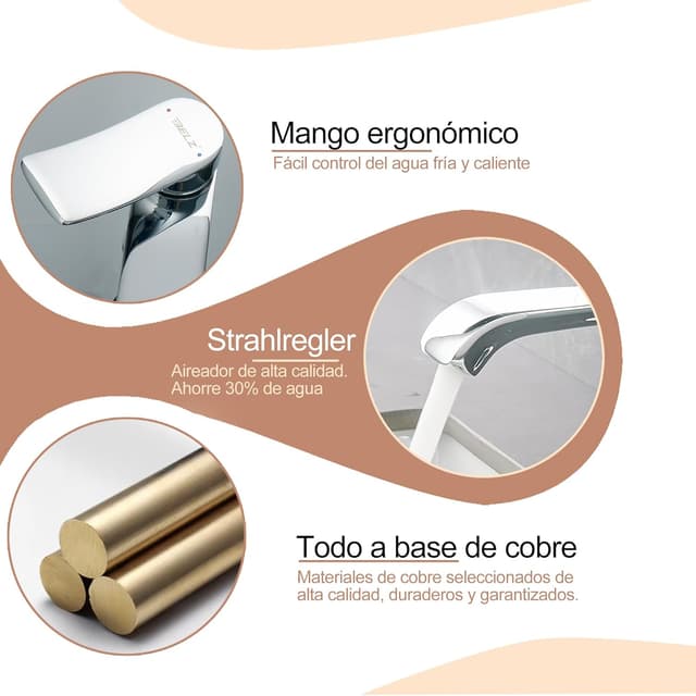 Thumbnail 3 de BELZ Grifo Lavabo Monomando Curvo, Agua Fría y Caliente 💧