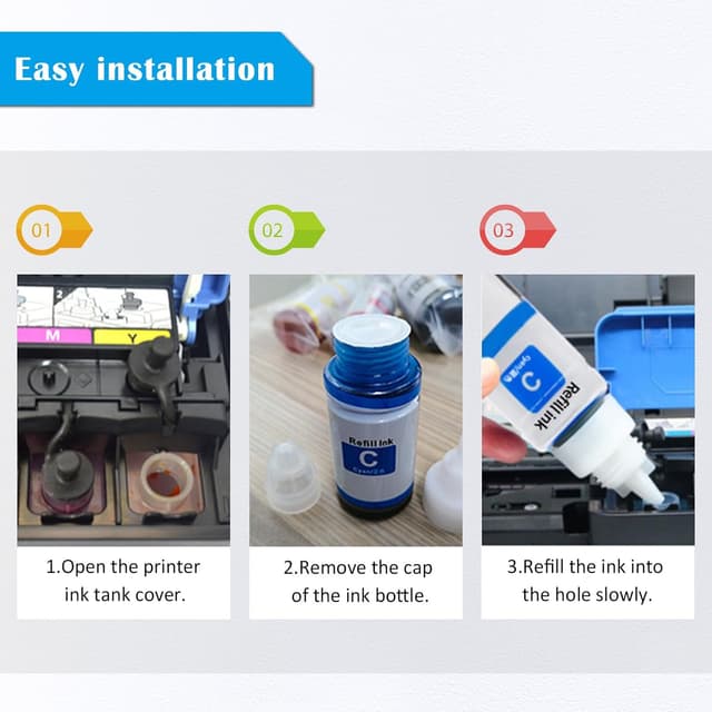 Detalle de TOPRINT E104 flacone inchiostro compatibile 4 colori per stampanti serie ET-2710/ET-4800