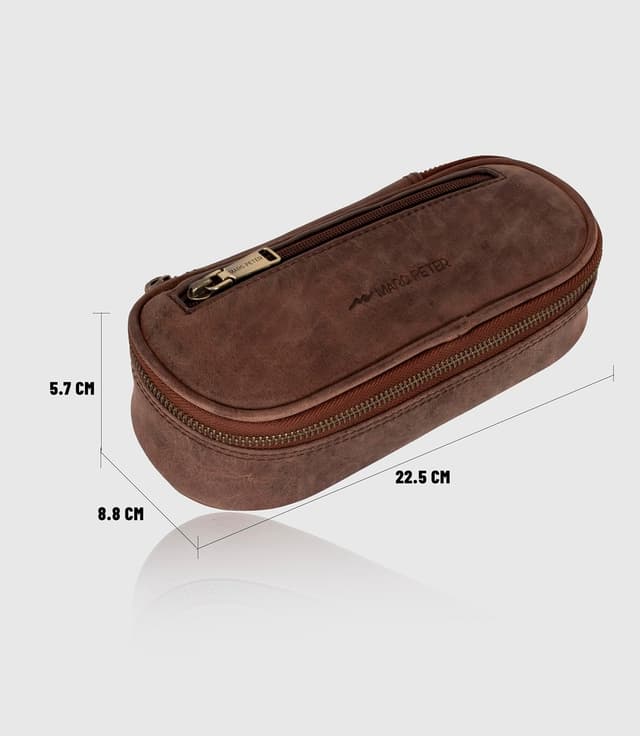 Detalle 2 de Marc Peter Vintage Leder Federmäppchen Etui mit YKK-Reißverschluss (Braun)