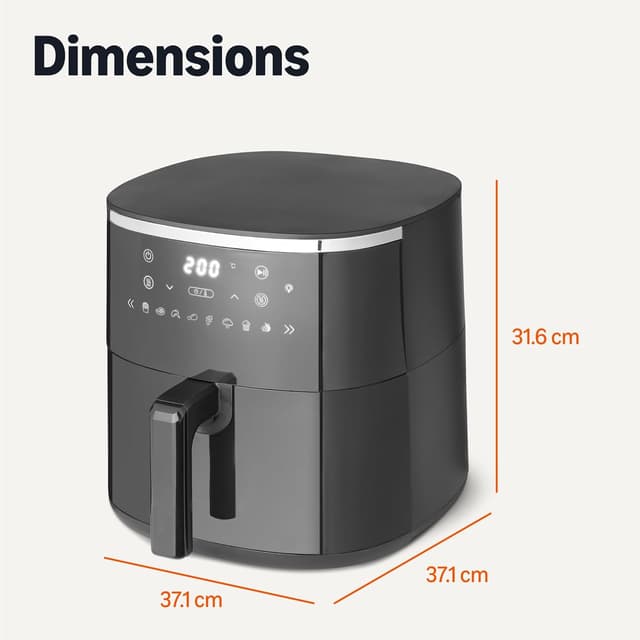 Detalle 1 de Amazon Basics 5.7L Air Fryer with Easy View Window, 8 Preset Menus, 1750W (Black)