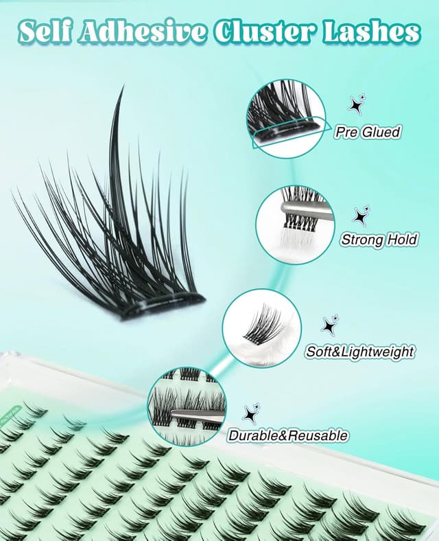 Detalle 2 de Obeyalash selbstklebende Wimpern (120 Stück) – Wimpern-Cluster C Curl zum Aufkleben, ohne Kleber