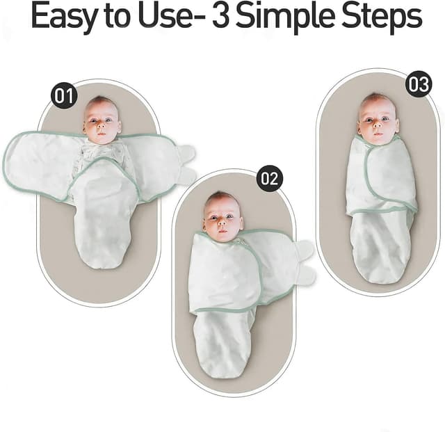 Detalle de GLLQUEN BABY Swaddles Wickel-/Pucksack für Babys 0–3 Monate, 100% Bio-Baumwolle, Oeko-Tex, 3er Pack (Graugrün)