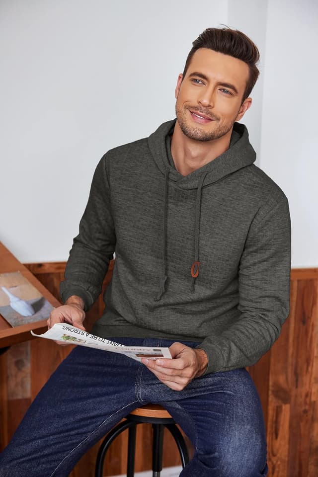 Detalle 2 de COOFANDY Pull à capuche pour homme hipster Gym à carreaux avec cordon