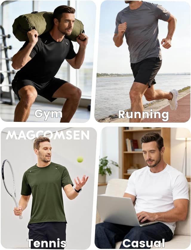 Detalle de MAGCOMSEN Men’s Quick Dry Gym Shirts Mesh Short Sleeve Athletic Tops (moisture wicking)
