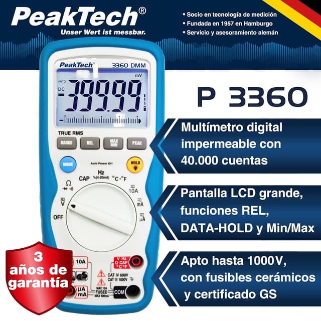 Detalle 2 de PeakTech 3360 Multímetro RMS 40.000 cuentas