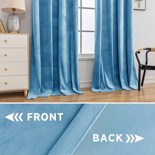 Detalle de Ystyle Rideau occultant en velours (lot de 2) 140 x 180 cm pour salon, isolation thermique et anti-bruit – Bleu
