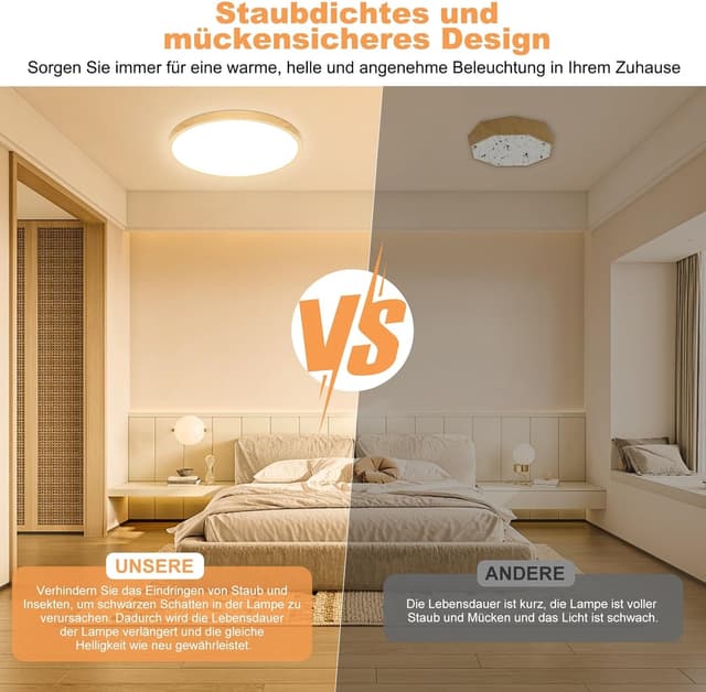 Detalle de LED Deckenlampe Holzoptik 30 cm Ø, 24 W