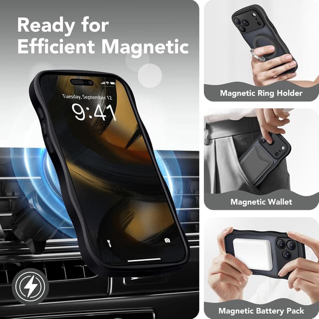 Detalle de CAPRARO Magnetic Case for iPhone 17 Pro Max (Translucent Matte Wave Design, MagSafe-Compatible)