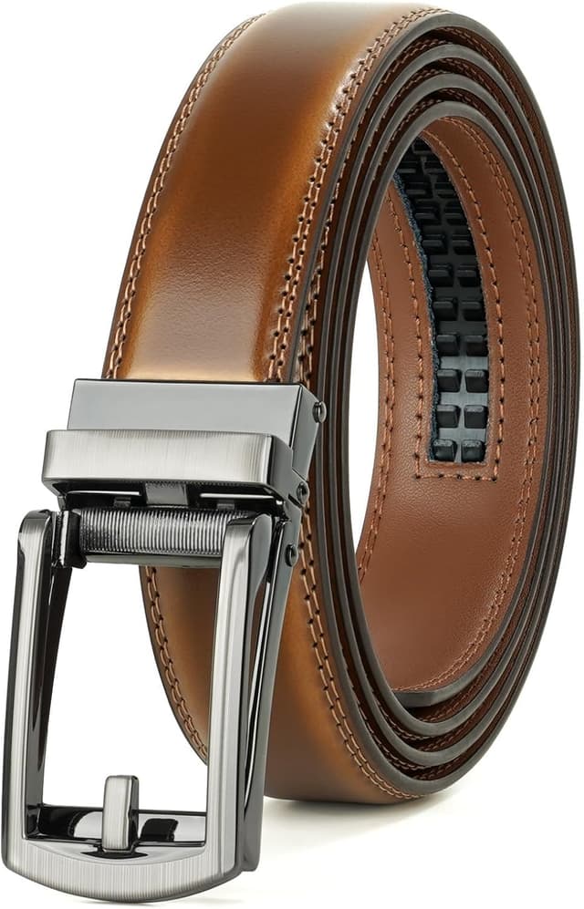 Detalle de JASGOOD Men’s Genuine Leather Ratchet Belt (Cowhide) with Open Buckle, 33/35mm